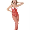 White fur trim red christmas bodystocking bodystocking crotchless 8976