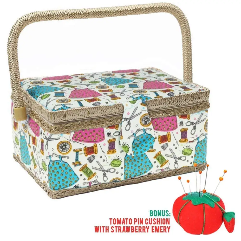 D/&D Vintage Sewing Basket with Accessories Extra Large Sewing Box Organizer for Sewing Supplies Storage Complete Sewing Kit Tools for Sewing Mending Owl