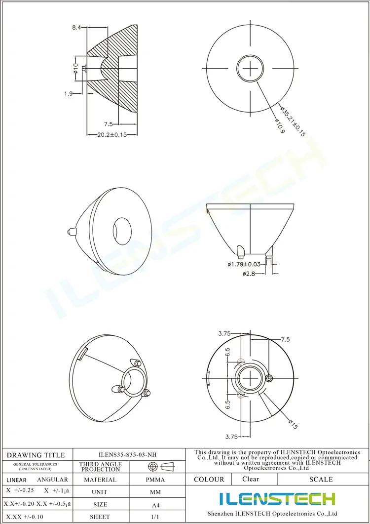 Plano Shape and Plastic Material for cree led 3 degree 35mm for wall light