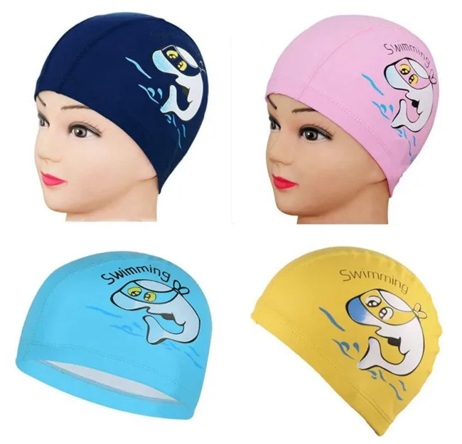 Elastic Cute Cartoon Printed Swimming Caps For Long Hair Kids Protect Ears BS 