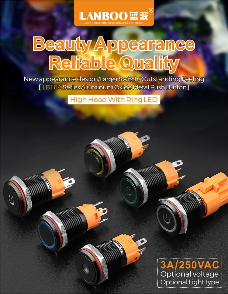 Lb 16a Edy Small Waterproof Electrical Push Button Switch 6 Pin Pcb