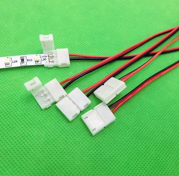 2 Pin 8mm 10mm Solderless Led Strip Connector With 15cm Cable For 3528 ...