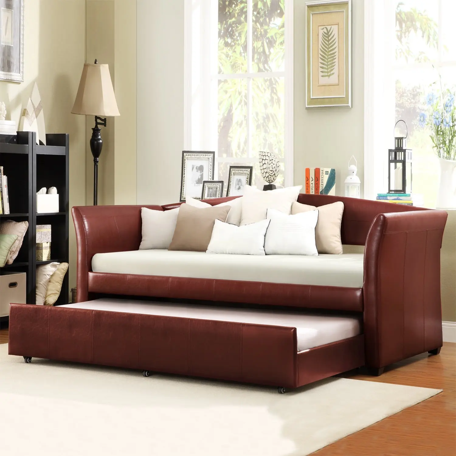Metro Shop TRIBECCA HOME Deco Wine Red Faux Leather Daybed with Trundle-Deco Wine Red Vinyl Daybed with Trundle