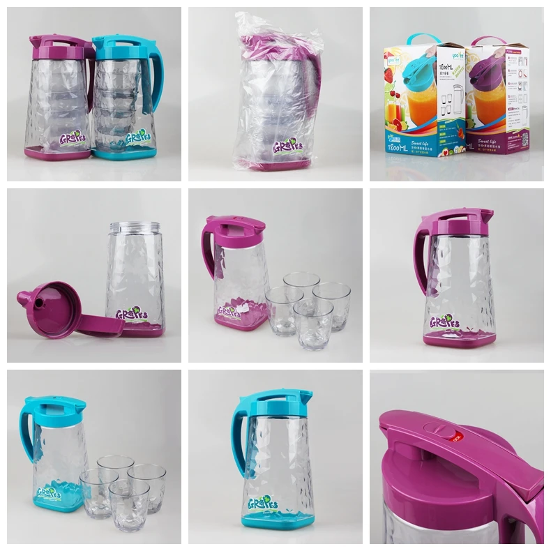 2016 New Design High Quality Plastic Water Pitcher Jug With Cups Set