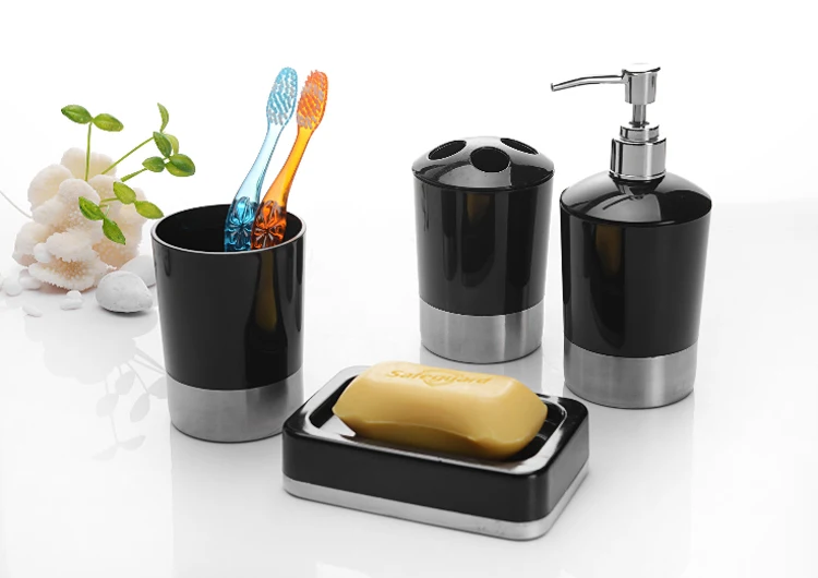 Bathroom Utensils Plastic Soap Holder Bathroom Accessory Set Black
