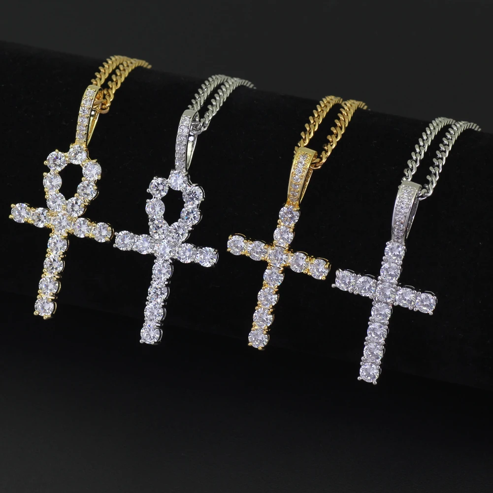 CN019 Hip Hop Anha cross Pendant brass Setting CZ stones Necklace Jewelry for men and women