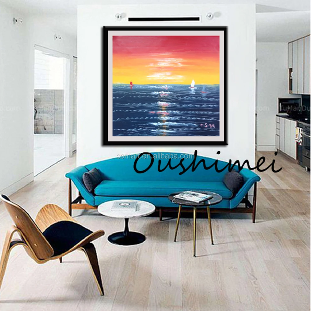Warmly color design handmade abstract sea oil painting on canvas ...