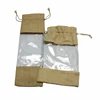 OEM Factory Price Eco Friendly Natural Jute Color Jute Wine Drawstring Bag With Clear Window