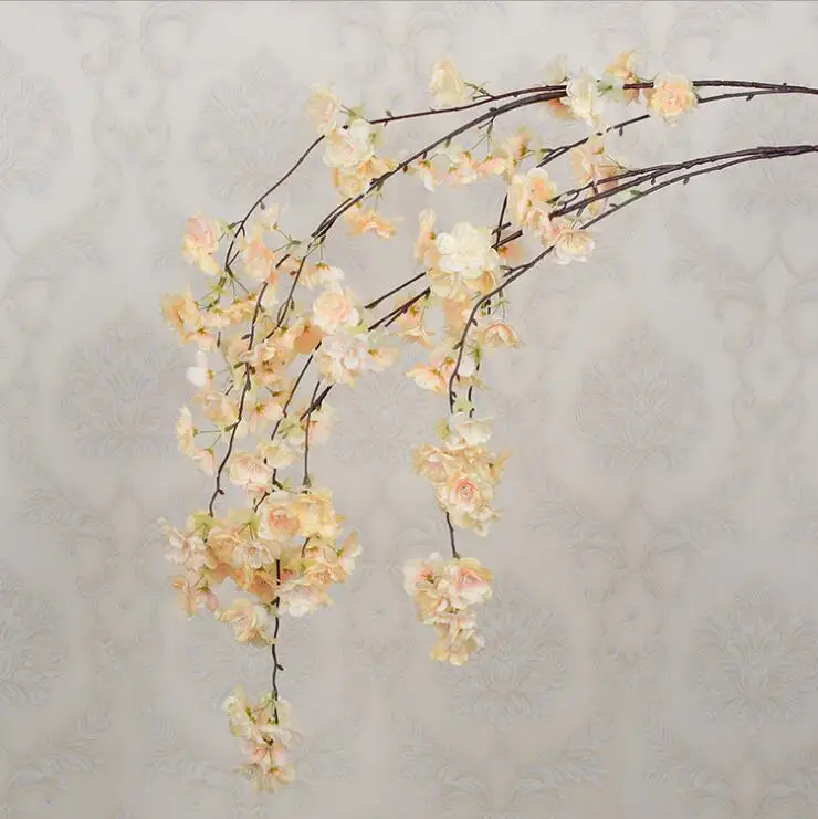 Factory Artificial Hanging Silk White Cherry Blossoms Flower Branches