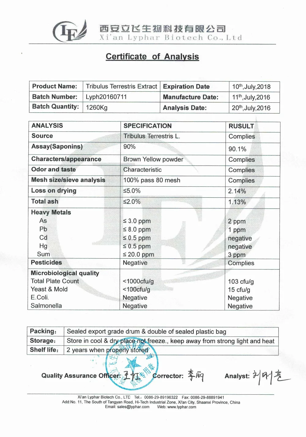 COA of Tribulus Terrestris Extract.jpg