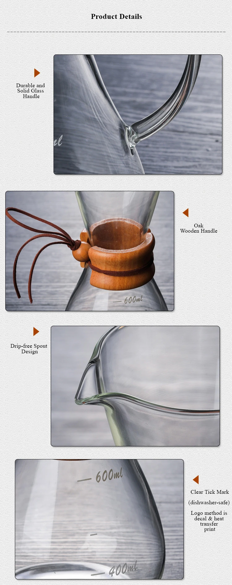 600ml Handblown Borosilicate Heat Resistant Pour Over Glass Coffee Maker Glass Coffee Pot