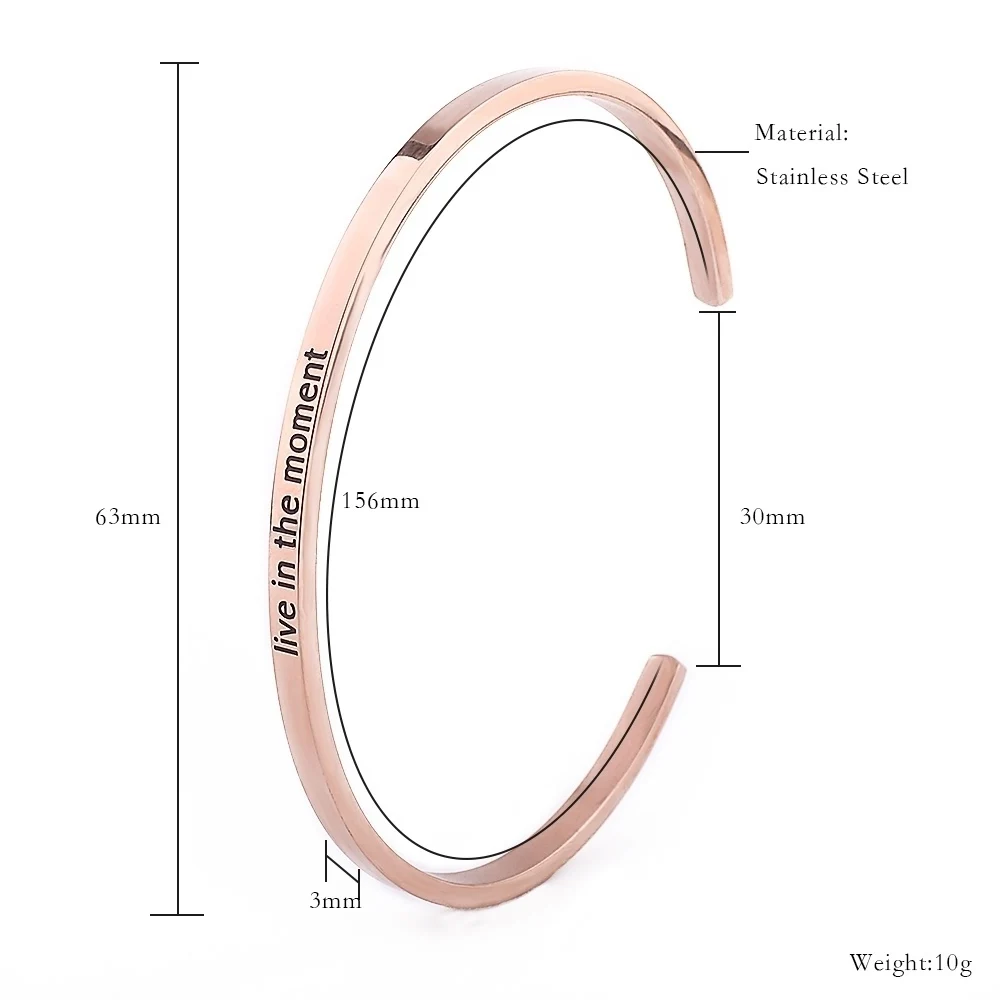 Wholesale Custom Logo 316L Stainless Steel Jewelry Engraved Inspirational Stampe Message Bangles Cuff Bracelets For Women