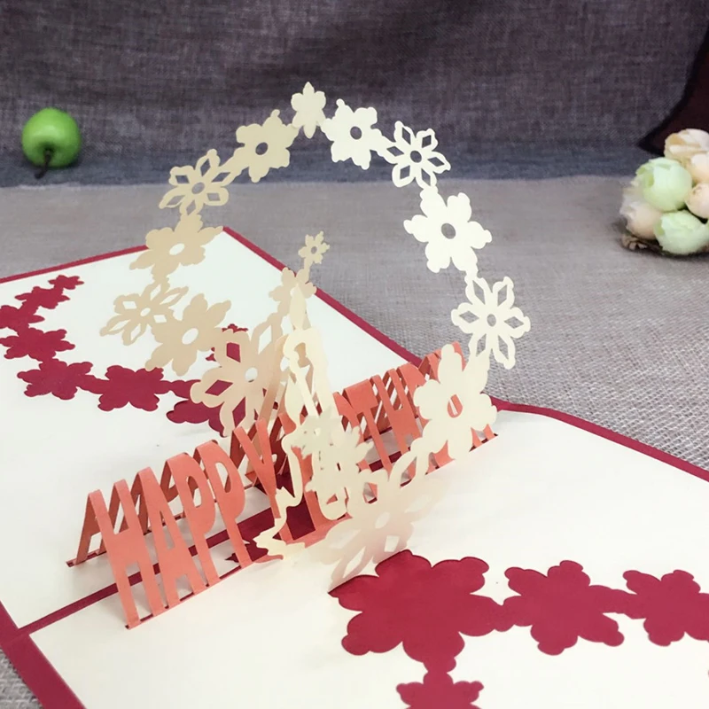 1pcs Sample Fireworks Laser Cut 3D Handmade Pop Up Greeting Cards Postcard Kraft Kirigami Free Envelope Birthday Supplies Gifts (2)