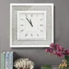 Large Square Wall Clock Diamonds Crushed Crystal Sparkly Silver Mirrored Clock Bevelled
