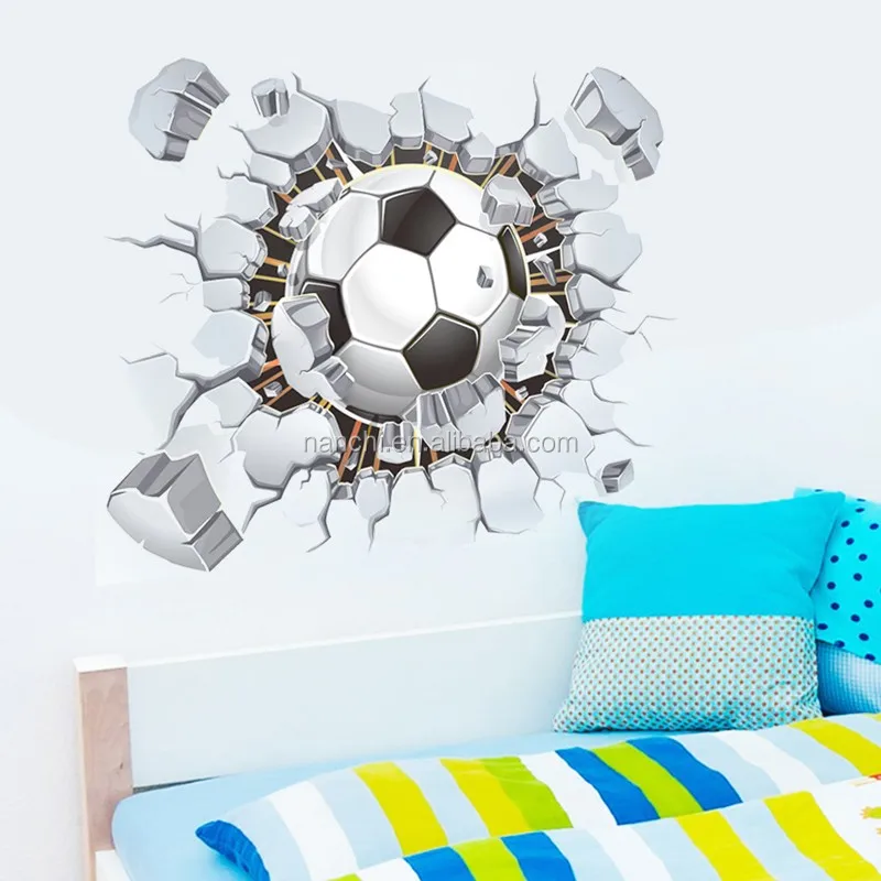 Football Soccer Ball Through The Wall Wall Decals Room Decor 3d Wall