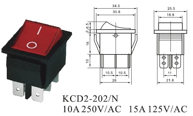 Kcd4 16a 250v 4 контакта схема подключения