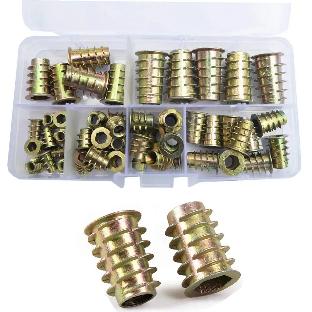 50pcs Metric M12 Zinc Plated Steel T Nuts 4 Prongs Knock In Wood Insert