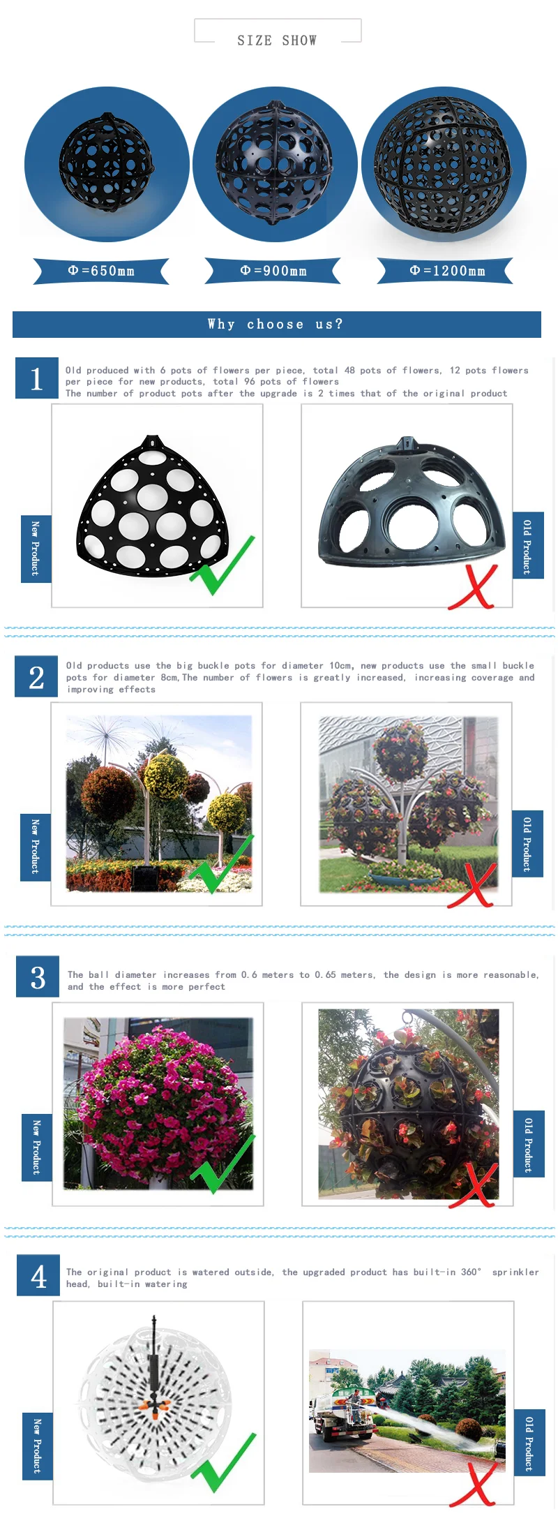 Denisa — planteur de boules de fleurs en plastique pp, matière première, pour jardin, extérieur