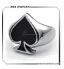 Stainless Steel Fashion Men's Rings Playing Card Poker Spade, Black Silver