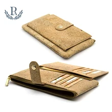 Новый дизайн ручной работы Женская молния натуральная кожа vegan cork деревянный бумажник