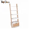 Unique type customization home office 5 tiers ladder shelf bookcase with drawer