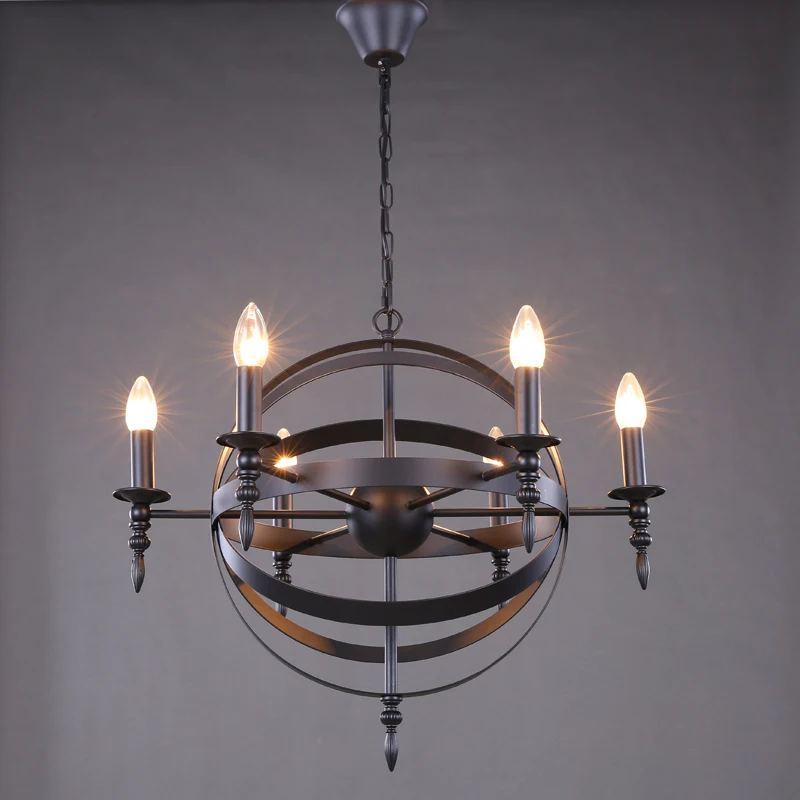 American Style Retro Iron Candle Globe Suspension Lights for home decor