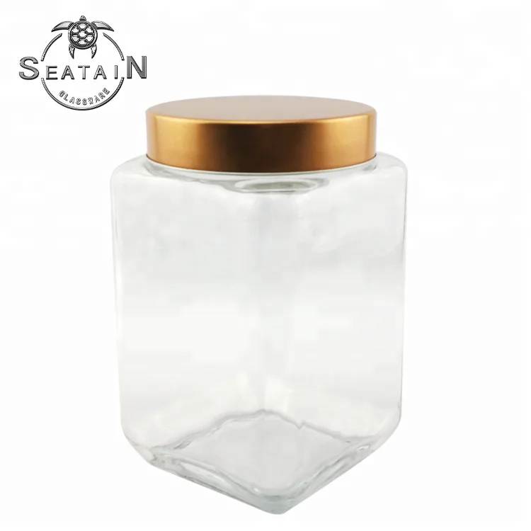 Wholesale Square Glass Canister Jar With Copper Lid 1150ml &1500ml For