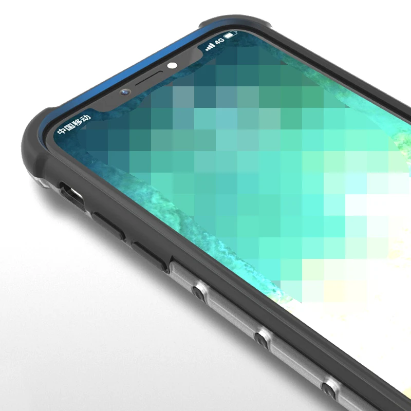 Transparent TPU + PC Hybrid Raised Screen Edge Armor Shockproof Case for iPhone Xs