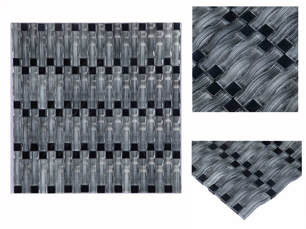 New design mosaik tiles 3D arched brushed electroplated black wall glass mosaics