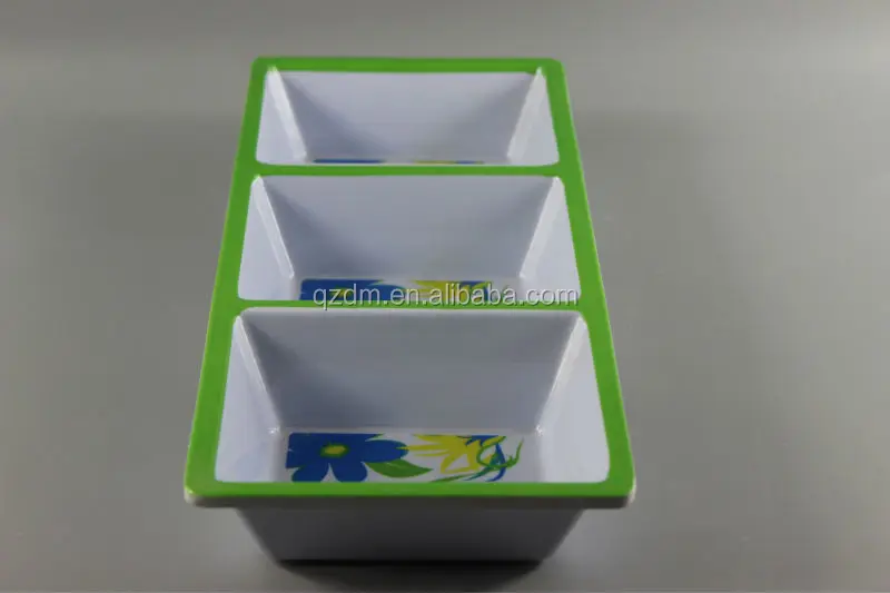 Snacks Serving Tray/Rectangle Shape Melamine 3 Section Plate