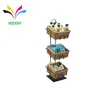 Powder coated 3 tiers flooring wicker basket metal makeup display stand for cosmetics