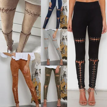 women's lace up leather pants