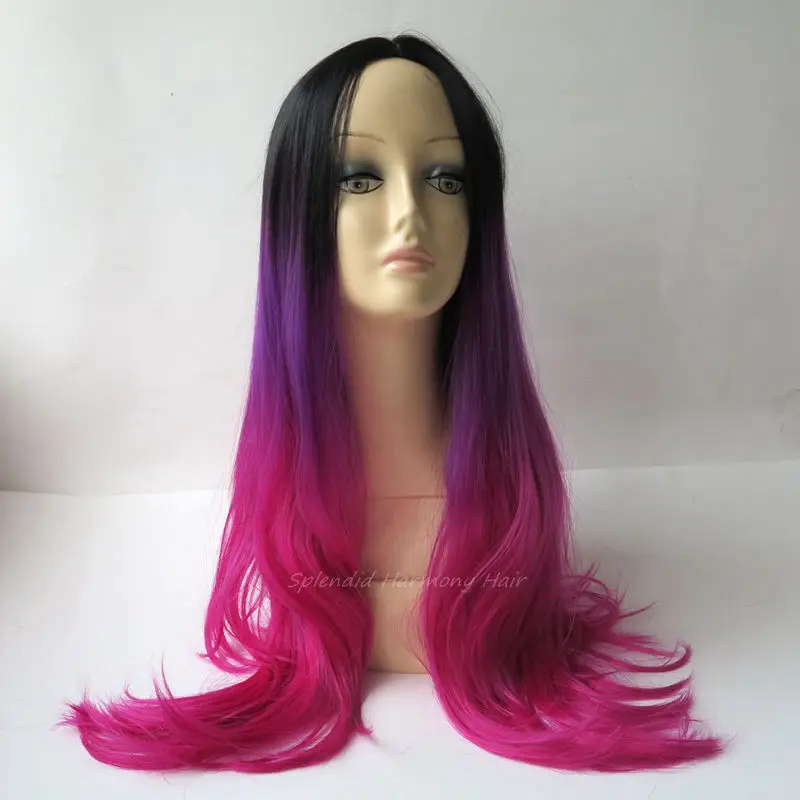 perruque violette longue