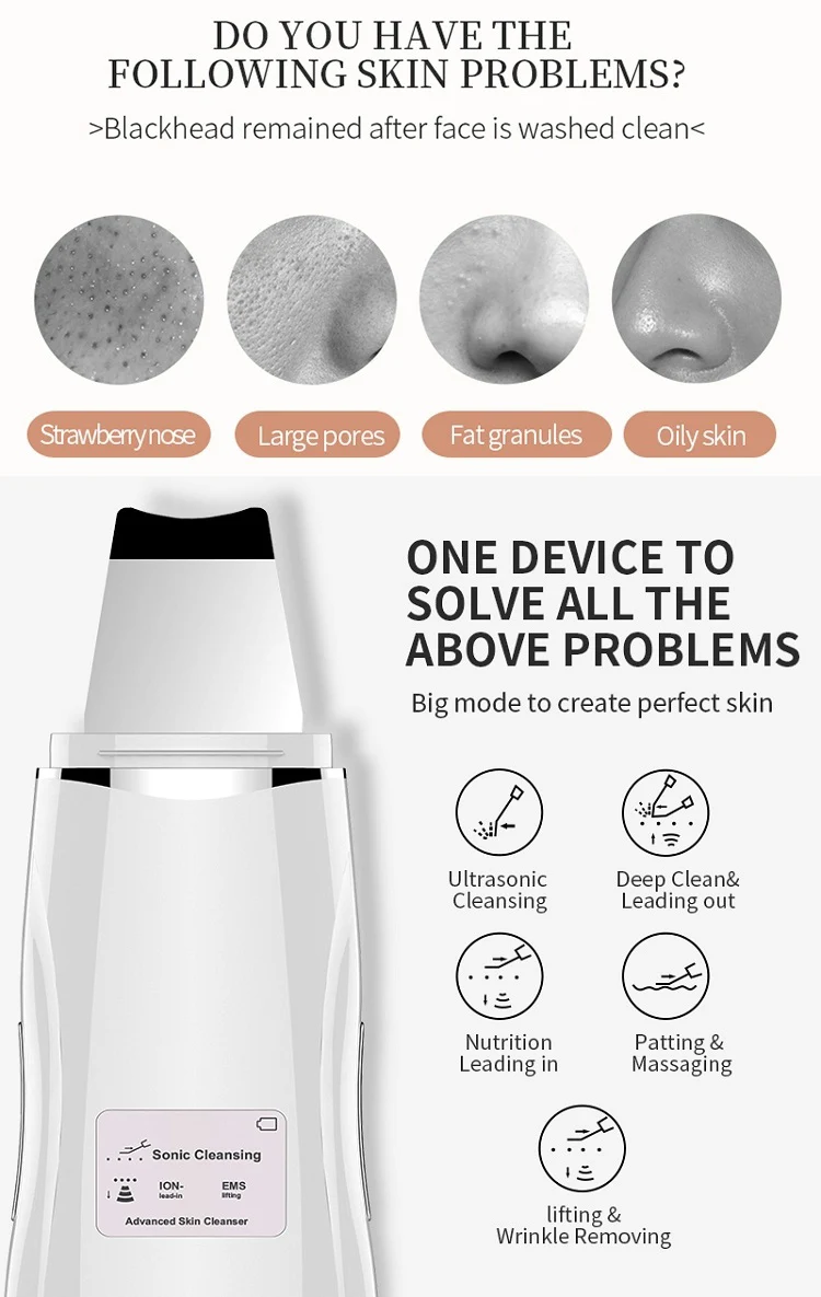 New Product 2019 LCD Screen Blackhead Removal Face Ultrasonic Skin Scrubber Beauty Device