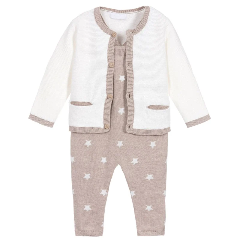 Manufacturer Custom Print Design Winter Cartoon Knitted Cotton Kids Clothing Set For Boy Girl