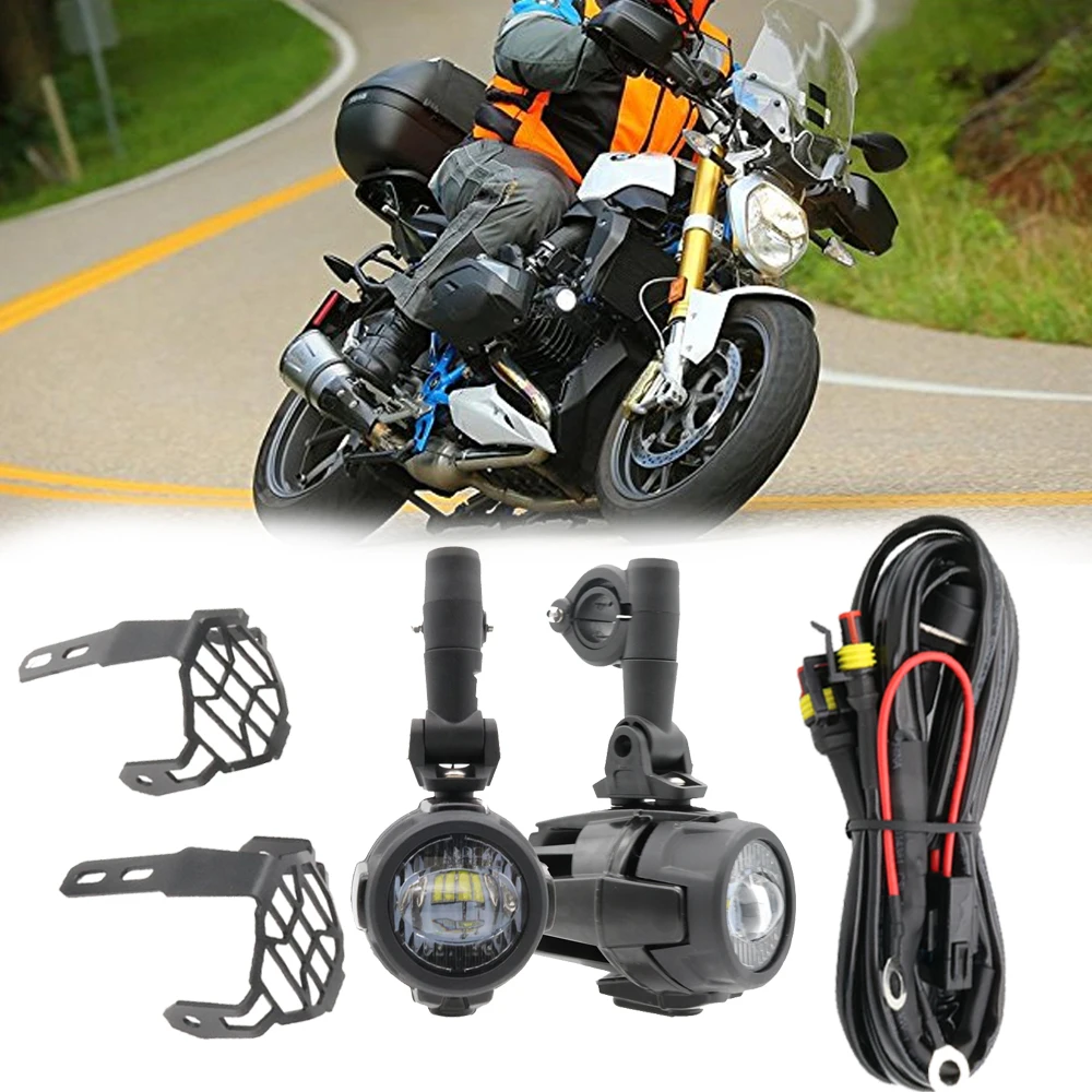 Motorcycle Auxiliary Led Fog Light With Grille Guard Cover Protector