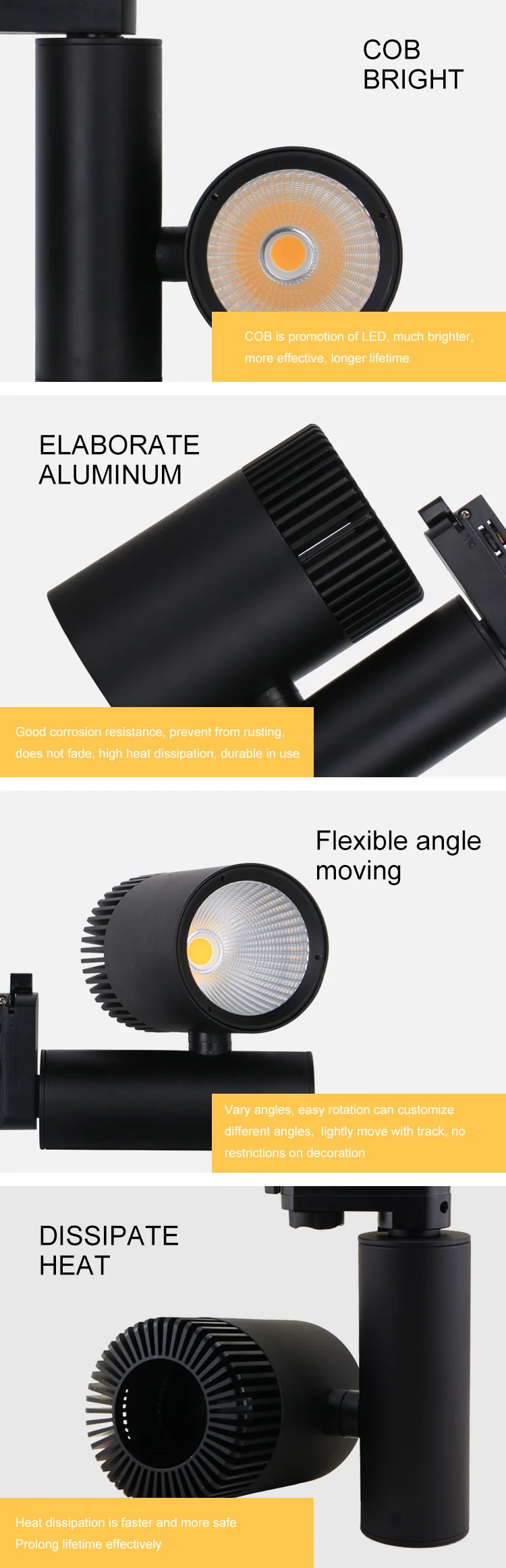 30w white and black cob EU standard indoorled track light