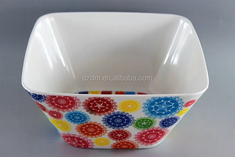 2 Sides Decal Print Melamine Square Bowl/Plastic Square Salad Bowl