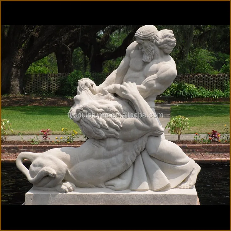 Hand Carved Natural Marble Stone Statue Of Human And Lion Marble Stone