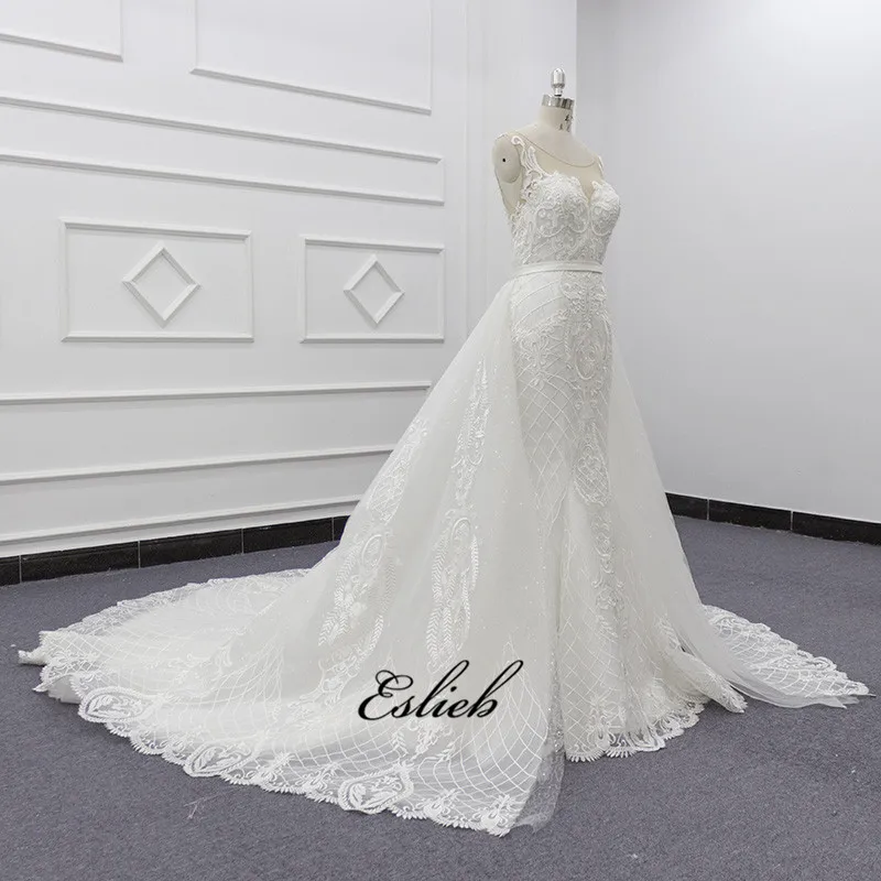 CJMY Womens Mermaid Lace Appliques Bridal Gown 2019 Off Shoulder Romantic Wedding Dress for Bride with Train