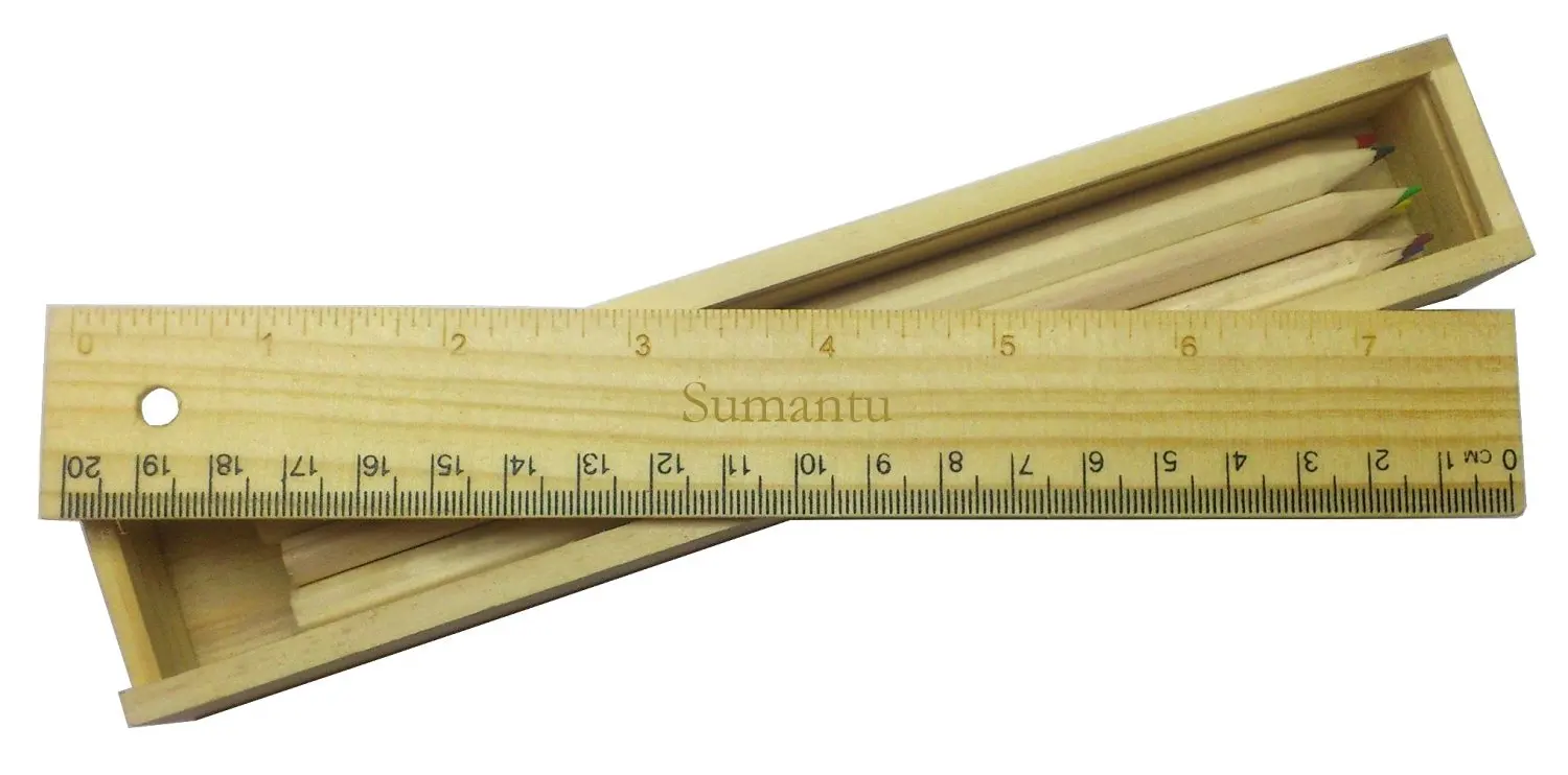 Coloured pencil set with engraved wooden ruler with name Sumantu (first name/surname/nickname)