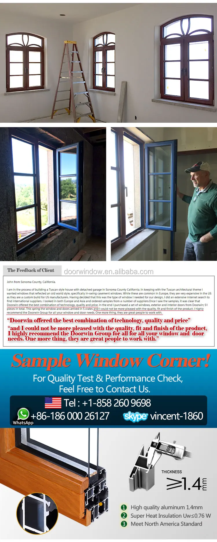 A French window French standard aluminum inswing casement windows and doors
