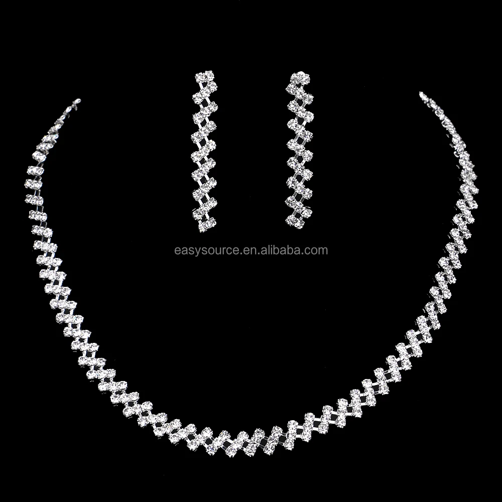 Long Chain Necklace Set Crystal Bridal Jewelry Set Rhinestone Necklace
