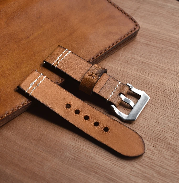 Fashion 20 22 24mm Genuine Leather Wrist Watch Strap Vintage Thick