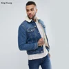 KY Button placket Contrast tobacco stitching Functional pockets New Look fleece lined jeans Denim Jacket In Mid Blue Wash