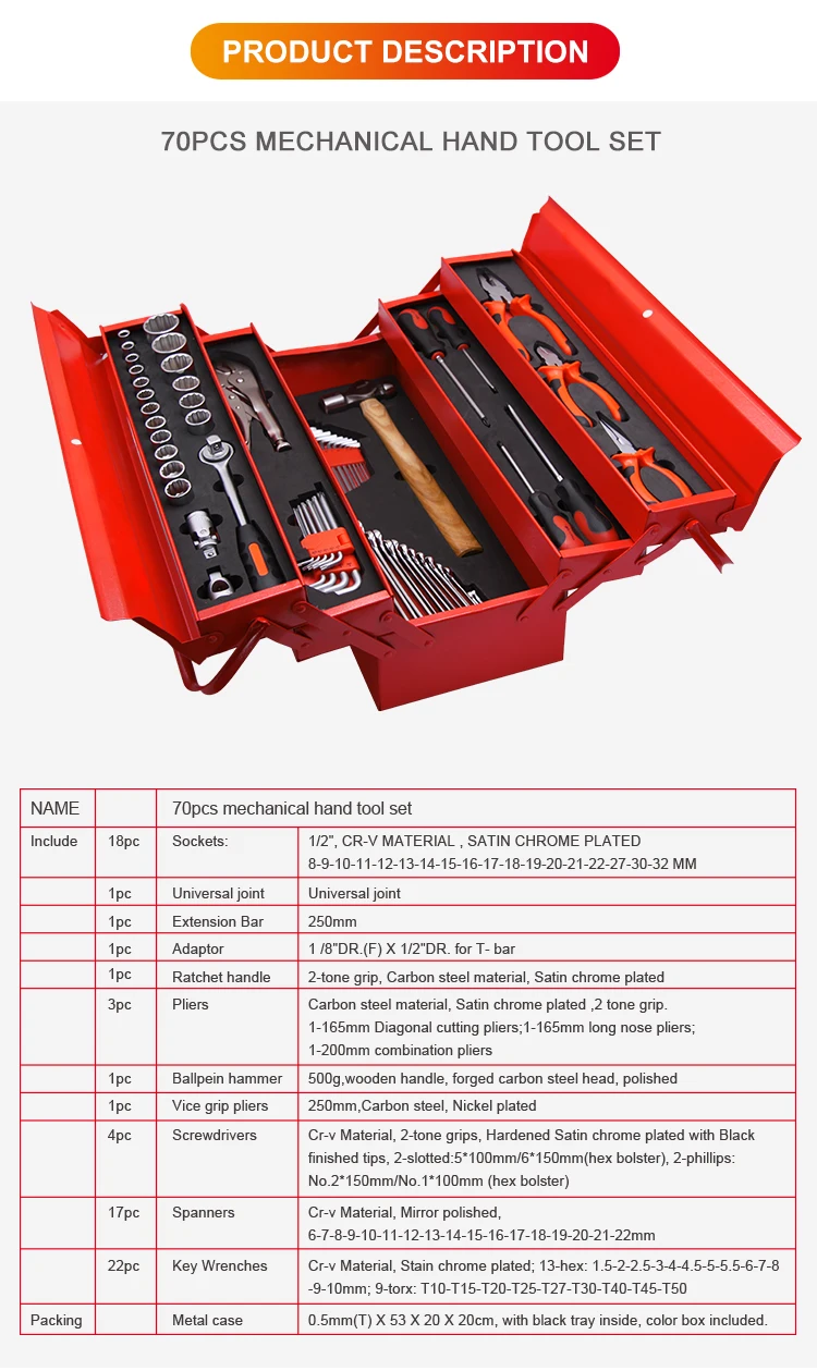 70pcs Crv Mechanical Hand Tool Box Kit Buy Tool Box Kit,Mechanical