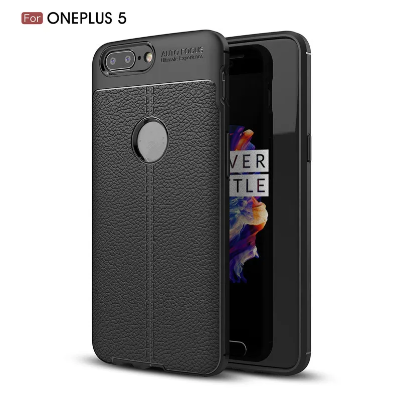 Shockproof Case Lichee Pattern Soft tpu case For oneplus 5 Carbon fiber Cover