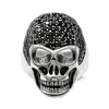 Skull design black stone appointment men`s stainless steel ring