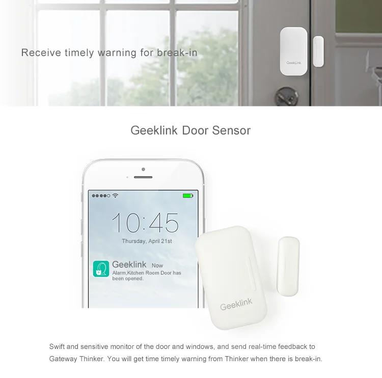Geeklink wireless door alarm sensor sliding door sensor price factory price for sale feedback function automatic door sensor