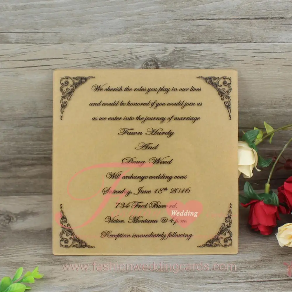 Custom Gold Mirror Engraved Shining Acrylic Wedding Invitation